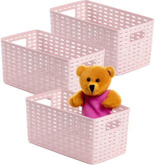 Opbergmand - 3x - Kastmand - rotan kunststof - roze - 5 Liter - 15 x 28 x 13 cm