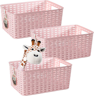 Opbergmand - 3x - Kastmand - rotan kunststof - roze - 6 Liter - 19 x 29 x 13 cm