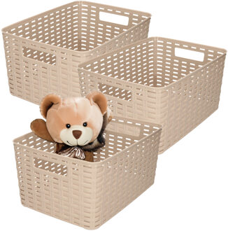 Opbergmand - 3x - Kastmand - rotan kunststof - taupe - 10 Liter - 22 x 33 x 16 cm