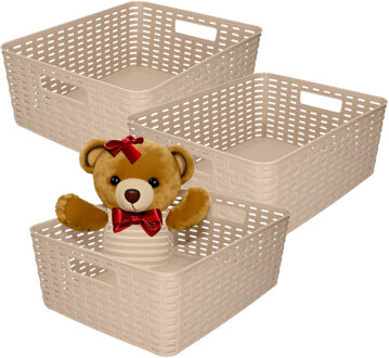 Opbergmand - 3x - Kastmand - rotan kunststof - taupe - 12 Liter - 30 x 37 x 13 cm