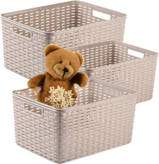 Opbergmand - 3x - Kastmand - rotan kunststof - taupe - 18 Liter - 29 x 39 x 20 cm