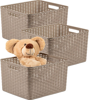 Opbergmand - 3x - Kastmand - rotan kunststof - taupe - 28 Liter - 34 x 40 x 23 cm