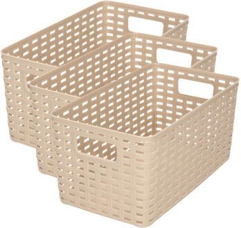 Opbergmand - 3x - Kastmand - rotan kunststof - taupe - 5 Liter - 15 x 28 x 13 cm