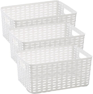 Opbergmand - 3x - Kastmand - rotan kunststof - wit - 10 Liter - 22 x 33 x 16 cm