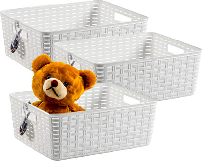 Opbergmand - 3x - Kastmand - rotan kunststof - wit - 12 Liter - 30 x 37 x 13 cm