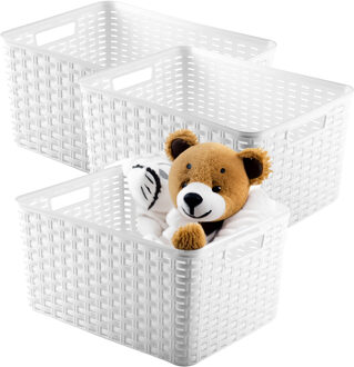Opbergmand - 3x - Kastmand - rotan kunststof - wit - 18 Liter - 29 x 39 x 20 cm