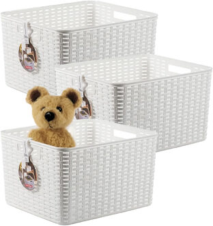 Opbergmand - 3x - Kastmand - rotan kunststof - wit - 28 Liter - 34 x 40 x 23 cm