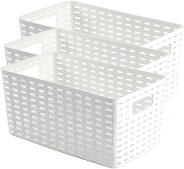 Opbergmand - 3x - Kastmand - rotan kunststof - wit - 5 Liter - 15 x 28 x 13 cm