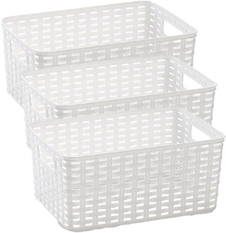 Opbergmand - 3x - Kastmand - rotan kunststof - wit - 6 Liter - 19 x 29 x 13 cm