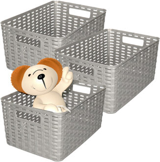 Opbergmand - 3x - Kastmand - rotan kunststof - zilver - 10 Liter - 22 x 33 x 16 cm