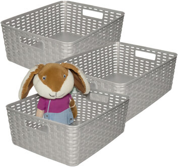 Opbergmand - 3x - Kastmand - rotan kunststof - zilver - 12 Liter - 30 x 37 x 13 cm