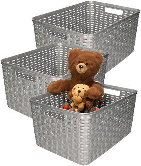 Opbergmand - 3x - Kastmand - rotan kunststof - zilver - 18 Liter - 29 x 39 x 20 cm