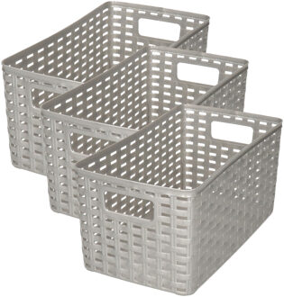 Opbergmand - 3x - Kastmand - rotan kunststof - zilver - 5 Liter - 15 x 28 x 13 cm