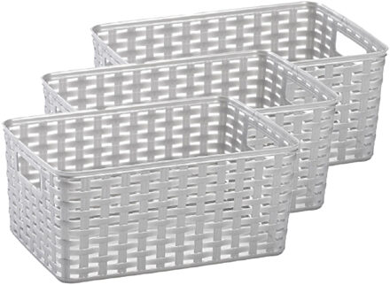 Opbergmand - 3x - Kastmand - rotan kunststof - zilver - 6 Liter - 19 x 29 x 13 cm