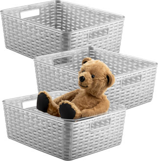 Opbergmand - 3x - Kastmand - rotan kunststof - zilvergrijs - 12 Liter - 30 x 37 x 13 cm