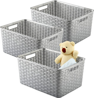 Opbergmand - 3x - Kastmand - rotan kunststof - zilvergrijs - 18 Liter - 29 x 39 x 20 cm