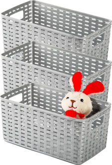 Opbergmand - 3x - Kastmand - rotan kunststof - zilvergrijs - 5 Liter - 15 x 28 x 13 cm