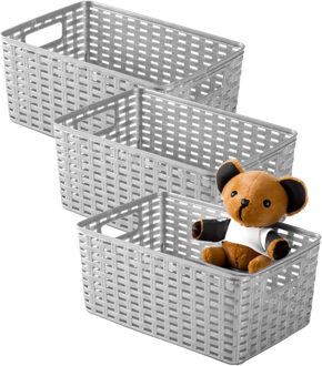 Opbergmand - 3x - Kastmand - rotan kunststof - zilvergrijs - 6 Liter - 19 x 29 x 13 cm