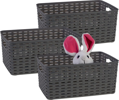 Opbergmand - 3x - Kastmand - rotan kunststof - zwart - 10 Liter - 22 x 33 x 16 cm