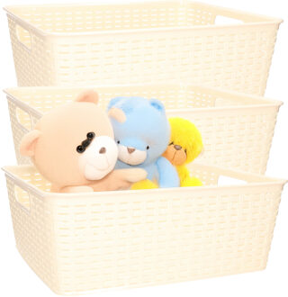 Opbergmand - 4x - Kastmand - rotan kunststof - beige - 12 Liter - 30 x 37 x 13 cm