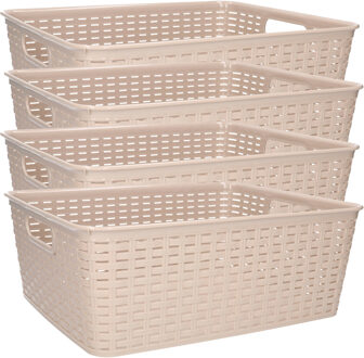 Opbergmand - 4x - Kastmand - rotan kunststof - beige - 12 Liter - 30 x 37 x 13 cm