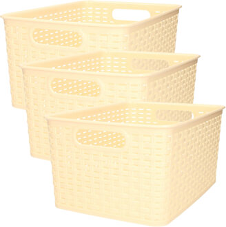 Opbergmand - 4x - Kastmand - rotan kunststof - beige/geel - 18 Liter - 29 x 39 x 20 cm