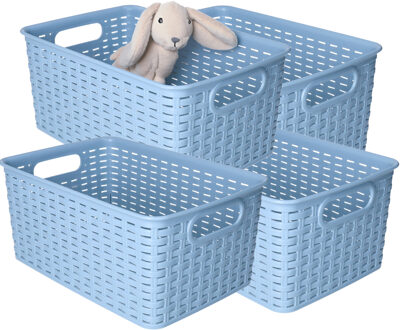 Opbergmand - 4x - Kastmand - rotan kunststof - blauw - 6 Liter - 19 x 29 x 13 cm