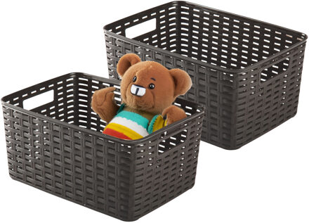 Opbergmand - 4x - Kastmand - rotan kunststof - choco bruin - 10 Liter - 22 x 33 x 16 cm