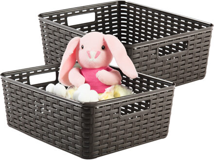 Opbergmand - 4x - Kastmand - rotan kunststof - choco bruin - 12 Liter - 30 x 37 x 13 cm