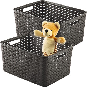 Opbergmand - 4x - Kastmand - rotan kunststof - choco bruin - 18 Liter - 29 x 39 x 20 cm