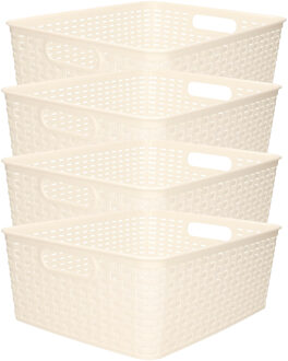 Opbergmand - 4x - Kastmand - rotan kunststof - creme wit - 12 Liter - 30 x 37 x 13 cm