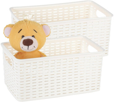 Opbergmand - 4x - Kastmand - rotan kunststof - creme wit - 5 Liter - 15 x 28 x 13 cm