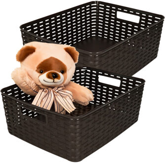 Opbergmand - 4x - Kastmand - rotan kunststof - donkerbruin - 12 Liter - 30 x 37 x 13 cm