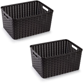 Opbergmand - 4x - Kastmand - rotan kunststof - donkerbruin - 18 Liter - 29 x 39 x 20 cm