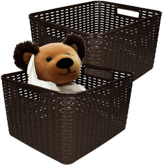 Opbergmand - 4x - Kastmand - rotan kunststof - donkerbruin - 28 Liter - 34 x 40 x 23 cm