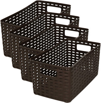 Opbergmand - 4x - Kastmand - rotan kunststof - donkerbruin - 5 Liter - 15 x 28 x 13 cm