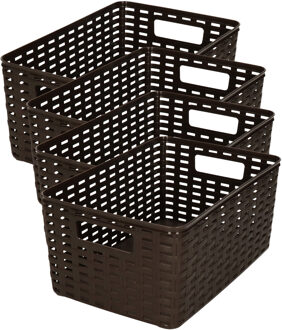 Opbergmand - 4x - Kastmand - rotan kunststof - donkerbruin - 6 Liter - 19 x 29 x 13 cm