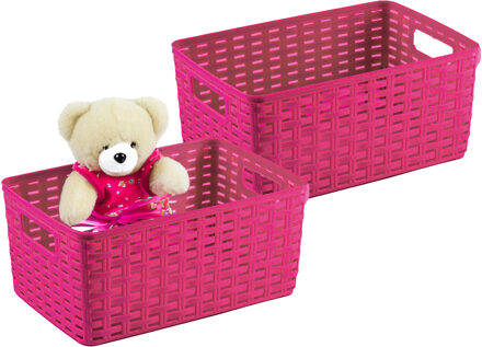 Opbergmand - 4x - Kastmand - rotan kunststof - fuchsia roze - 10 Liter - 22 x 33 x 16 cm