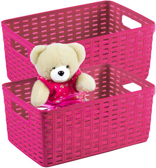 Opbergmand - 4x - Kastmand - rotan kunststof - fuchsia roze - 12 Liter - 30 x 37 x 13 cm