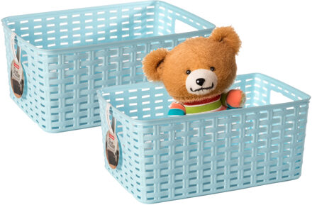 Opbergmand - 4x - Kastmand - rotan kunststof - ijsblauw - 10 Liter - 22 x 33 x 16 cm