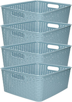 Opbergmand - 4x - Kastmand - rotan kunststof - ijsblauw - 12 Liter - 30 x 37 x 13 cm