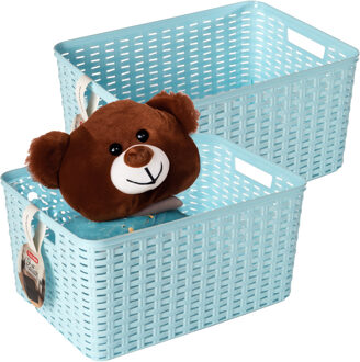 Opbergmand - 4x - Kastmand - rotan kunststof - ijsblauw - 18 Liter - 29 x 39 x 20 cm
