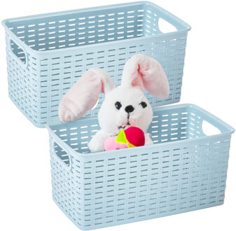 Opbergmand - 4x - Kastmand - rotan kunststof - ijsblauw - 5 Liter - 15 x 28 x 13 cm