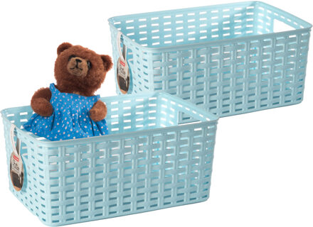 Opbergmand - 4x - Kastmand - rotan kunststof - lichtblauw - 10 Liter - 22 x 33 x 16 cm