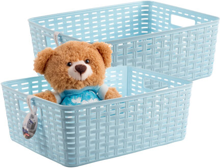Opbergmand - 4x - Kastmand - rotan kunststof - lichtblauw - 12 Liter - 30 x 37 x 13 cm