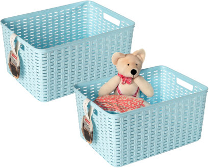 Opbergmand - 4x - Kastmand - rotan kunststof - lichtblauw - 18 Liter - 29 x 39 x 20 cm