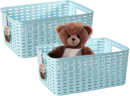 Opbergmand - 4x - Kastmand - rotan kunststof - lichtblauw - 5 Liter - 15 x 28 x 13 cm