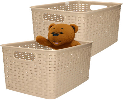 Opbergmand - 4x - Kastmand - rotan kunststof - lichtbruin - 10 Liter - 22 x 33 x 16 cm