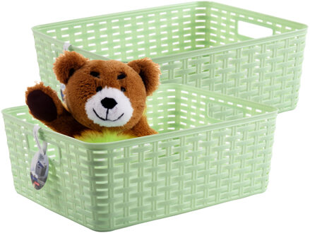 Opbergmand - 4x - Kastmand - rotan kunststof - lichtgroen - 12 Liter - 30 x 37 x 13 cm