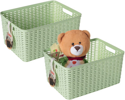 Opbergmand - 4x - Kastmand - rotan kunststof - lichtgroen - 18 Liter - 29 x 39 x 20 cm